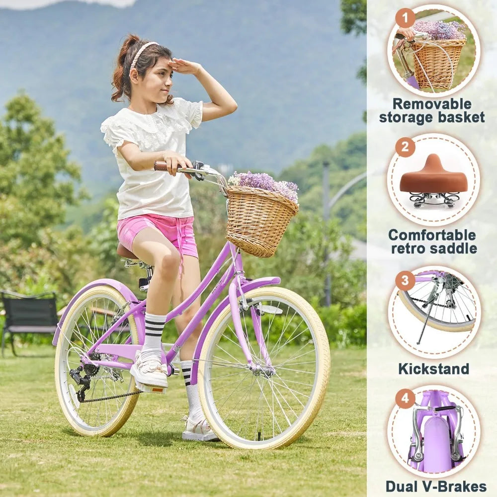 Missy 20" 24" 26" inch Girl Cruiser with Wicker Basket