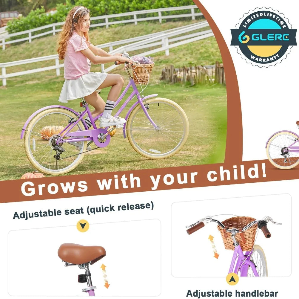 Missy 20" 24" 26" inch Girl Cruiser with Wicker Basket